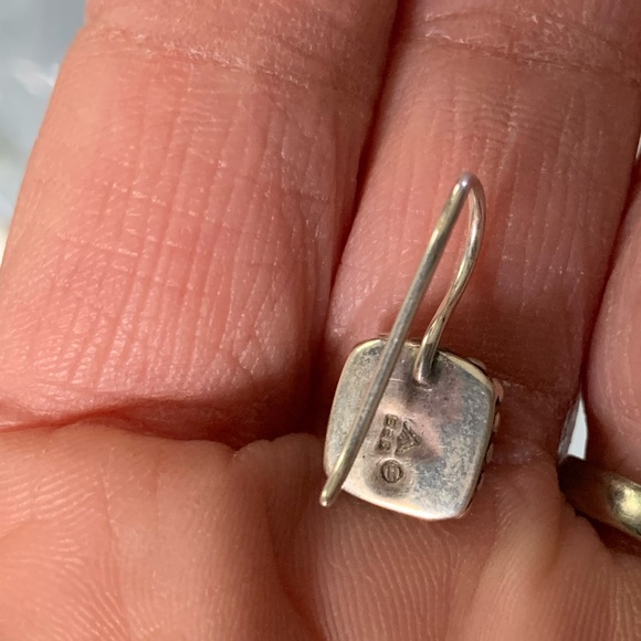 Silpada Sterling Square Small Drop Button Earrings with Pearl Center - Picture 3 of 3